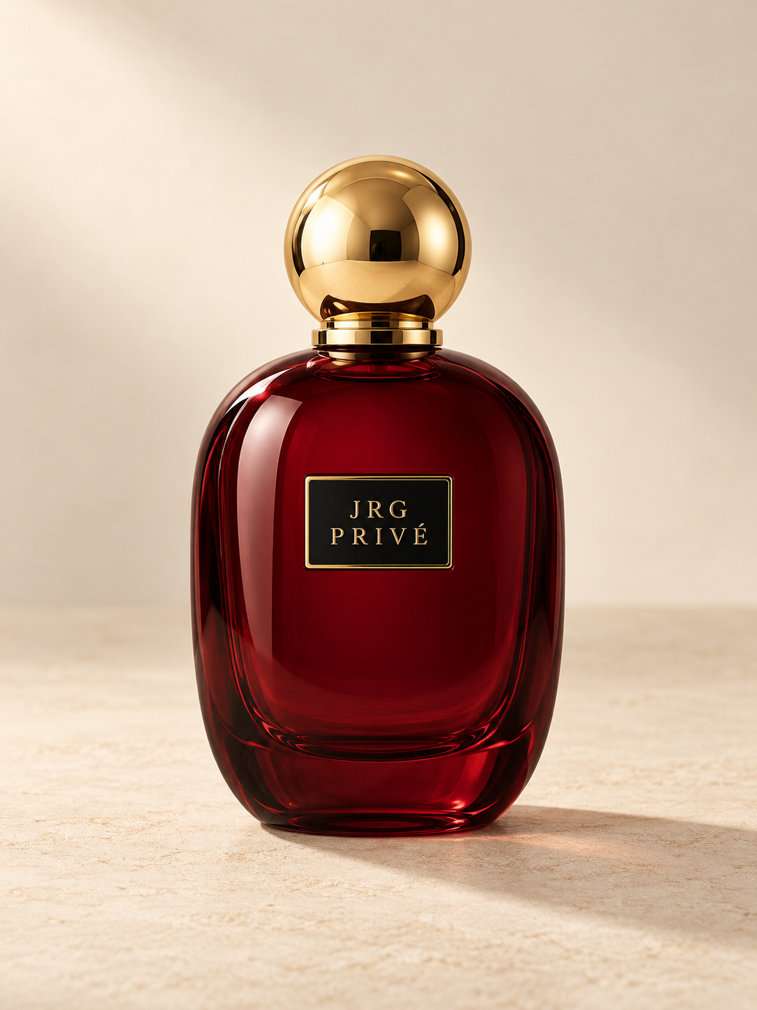 JRG PRIVÉ Rose Nocturne concept perfume bottle on an ivory background