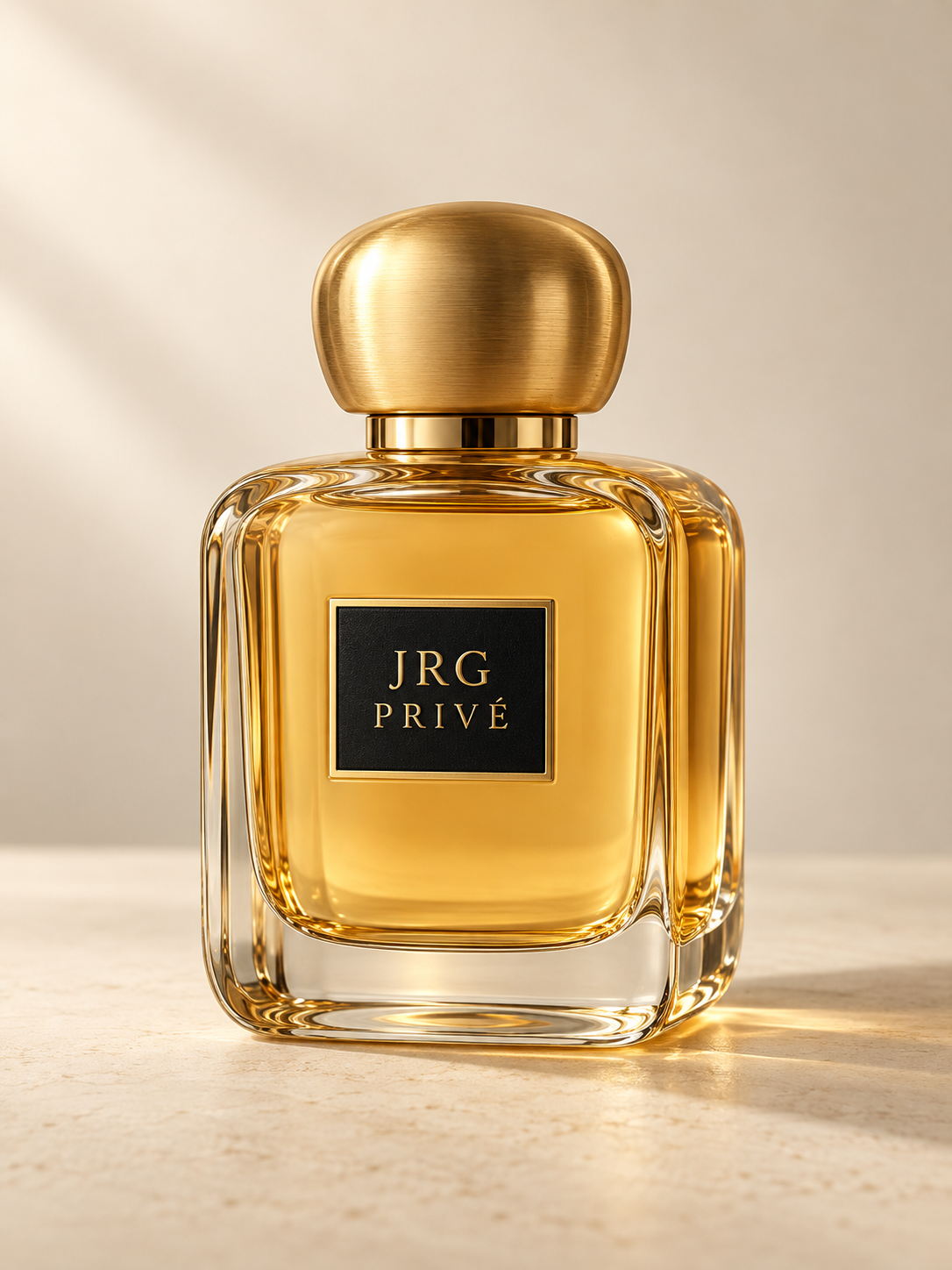 JRG PRIVÉ Vanille Dorée concept perfume bottle on an ivory background