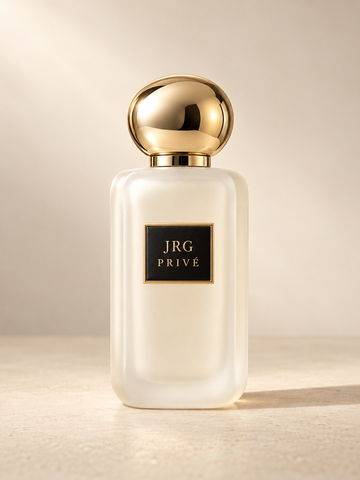 JRG PRIVÉ Néroli Blanc concept perfume bottle on an ivory background