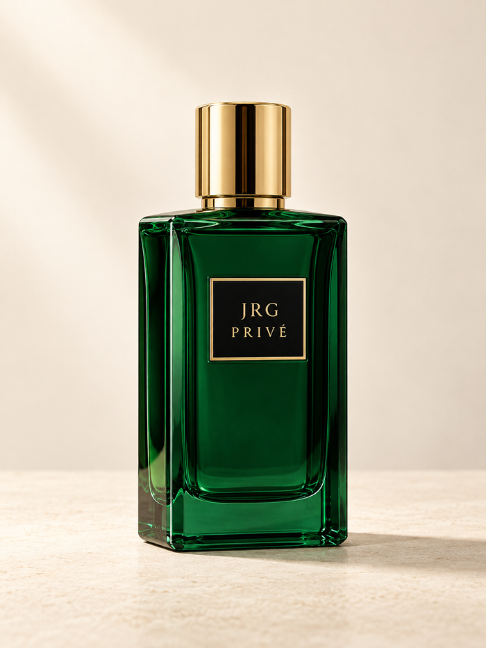 JRG PRIVÉ Oud Impérial concept perfume bottle on an ivory background