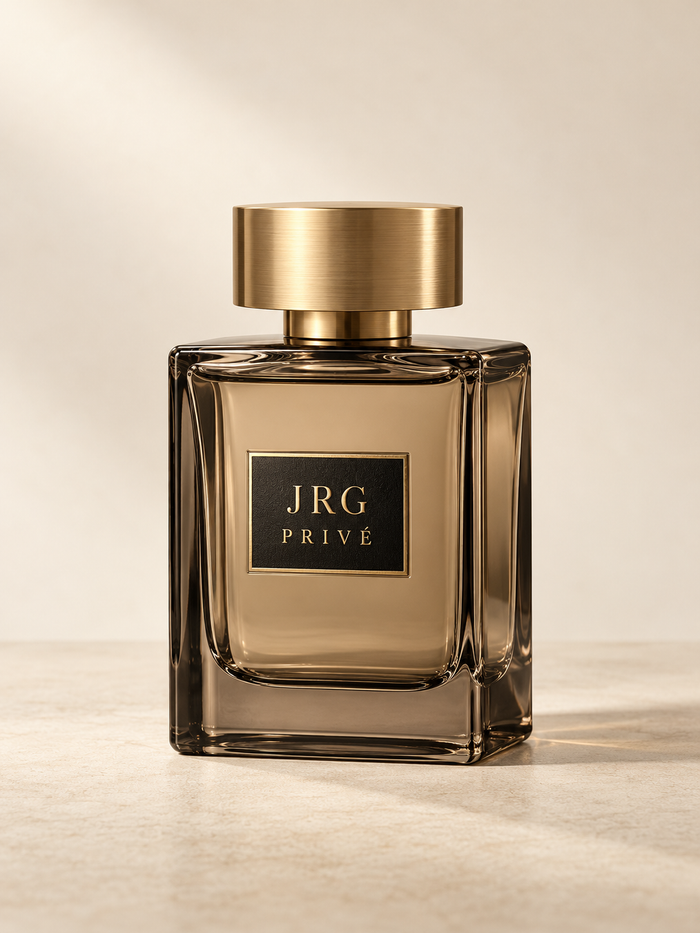 JRG PRIVÉ Santal Réserve concept perfume bottle on an ivory background