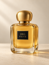 JRG PRIVÉ Vanille Dorée concept perfume bottle on an ivory background