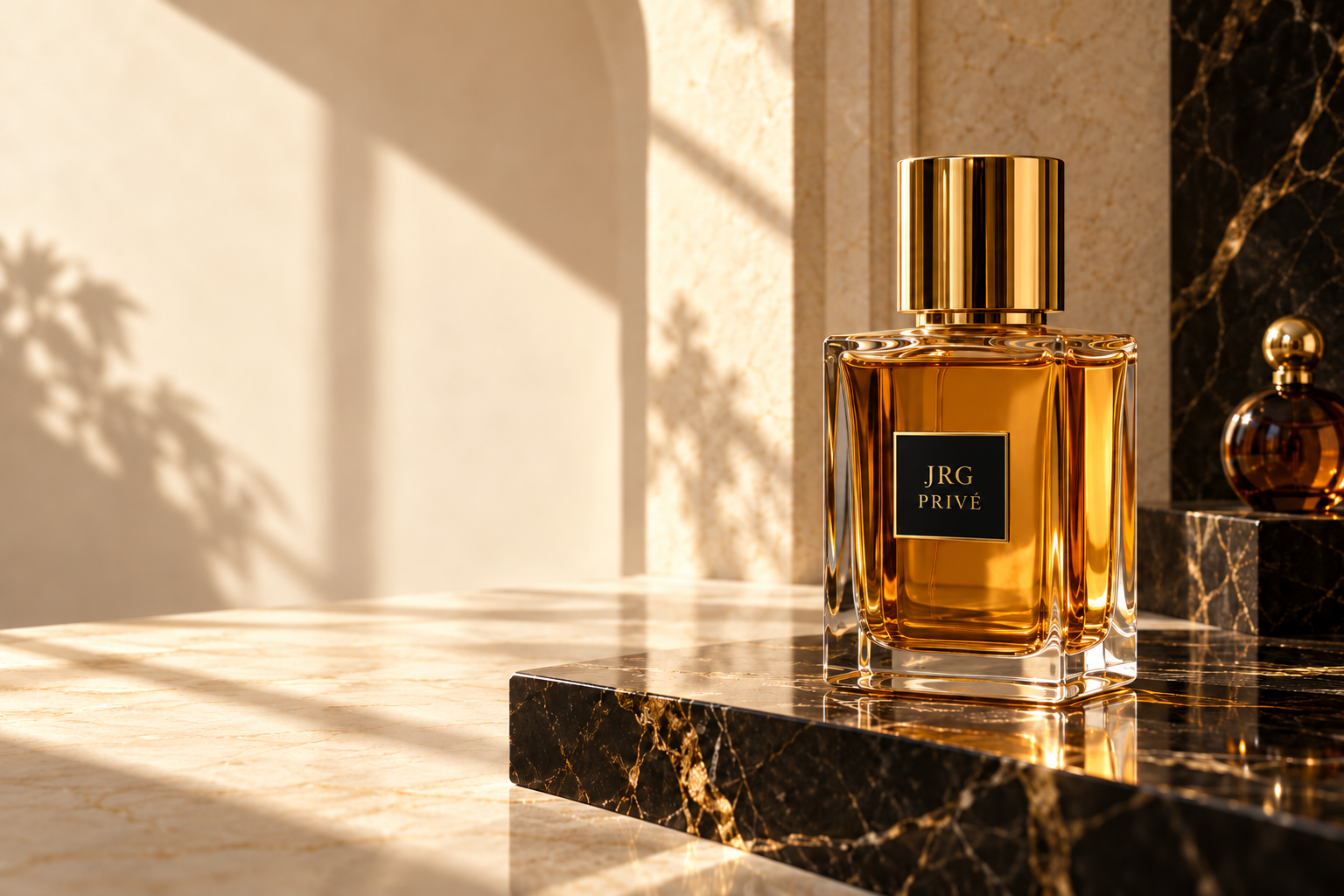 JRG PRIVÉ fragrance on golden marble